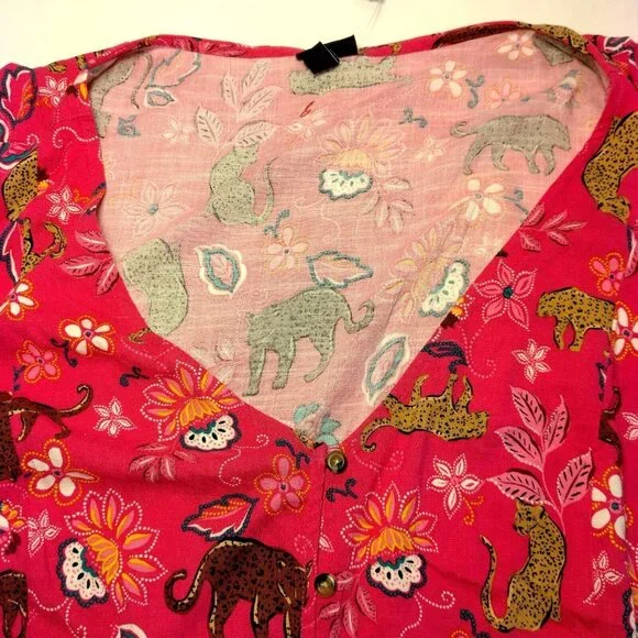 Torrid Size 5 Plus Size Pink Leopard Dress Midi Rouched Short Sleeve Belted Cat - Picture 9 of 16